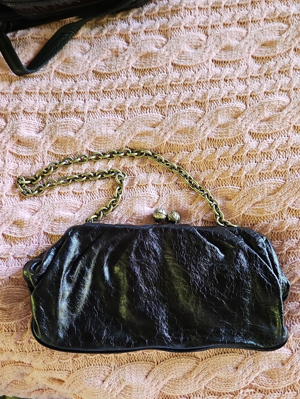 Franchi Collection Black Leather Chain-Handle Clutch